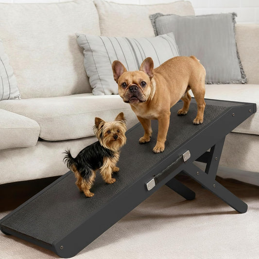 Dog Ramp for Couch – Non-Slip, Sturdy Build Foldable Wooden Dog Ramp – Supports up to 200 lbs – 7 Adjustable Heights (14"–20.5") – Enhanced Stability – Birchwood Pet Ramp for Small Dogs – Gray