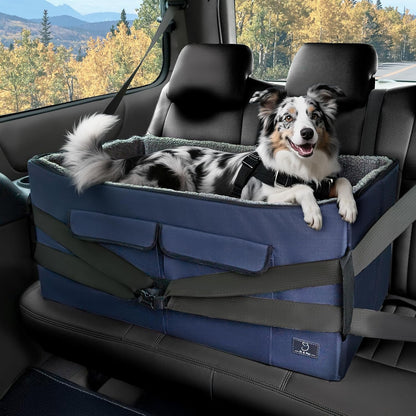 A 4 Pet Dog Car Seats for Small Dogs Under 25lbs – Safety Travel Booster Seat with Patent Buckles, Adjustable Leash – Reduces Anxiety & Road Trips – Frame Support for Cars, SUV, Pickup