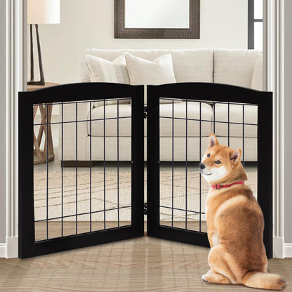 LZRS 2-Panel Freestanding Foldable Wood Dog Gate – Solid Wood & Steel Wire, Chew-Resistant Pet Barrier for Indoor Use, Ideal for Small to Medium Dogs, White