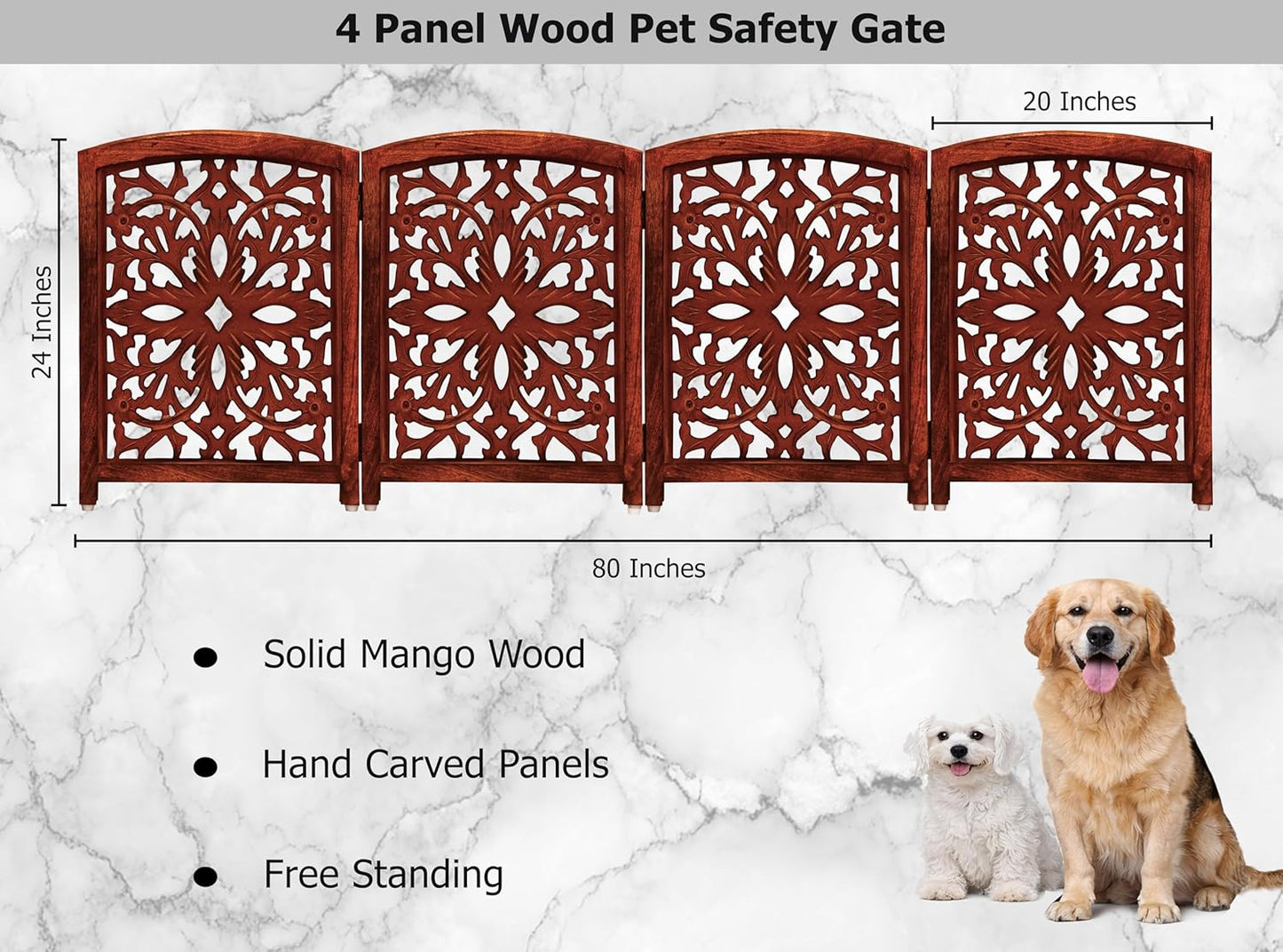 Croft&Cane Wooden Foldable Pet Dog Safety Gate – 3 Panel Freestanding Indoor Pet Fence (20 inches W x 24 inches H) – Hand-Carved Solid Wood & MDF – Fully Assembled - Antique Brown