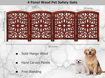 Croft&Cane Wooden Foldable Pet Dog Safety Gate – 3 Panel Freestanding Indoor Pet Fence (20 inches W x 24 inches H) – Hand-Carved Solid Wood & MDF – Fully Assembled - Antique Brown