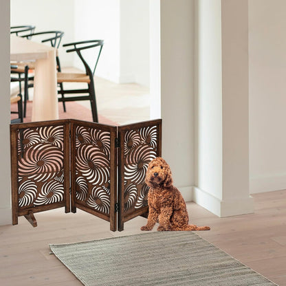 Freestanding Pet Gate for Dogs, Foldable Wooden Dog Gate for House, Indoor Dog Gate for Stair, Doorway, House Design Gates for Dogs Indoor, 72 Inch Wide, (18" x4 Panels 72 inch), Burnt Finish