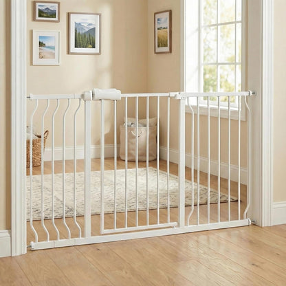 24-29 Inch Narrow Baby Gate, Pressure Mounted No Drilling Dog Gate for Stairs & Doorways, White Metal Safety Gate Indoor for Kids and Pets