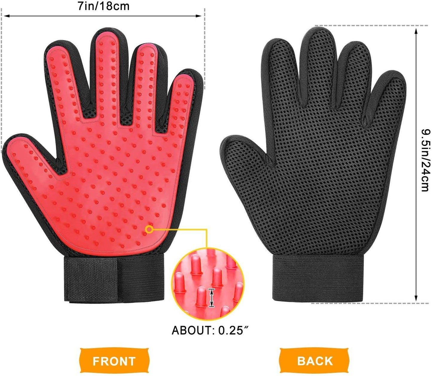 BYETOO Pet Dog Cat Grooming Glove with 261Tips,Gentle Deshedding Brush Glove,Efficient Pet Hair Remover Mitt,Massage Tool with Enhanced Five Finger Design,for Dog,Cat,Rabbit,Horse with Long/Short Fur