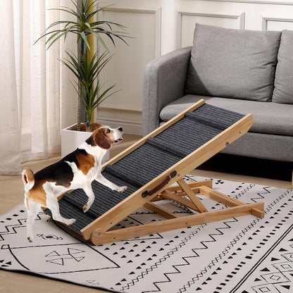 Foldable Wooden Dog Ramp & Pet Stairs - 5-Level Non-Slip Pet Steps for Dogs & Cats,Wood Ramp for Dogs to Get on Bed Couch Car,Suitable for Indoor and Outdoor use