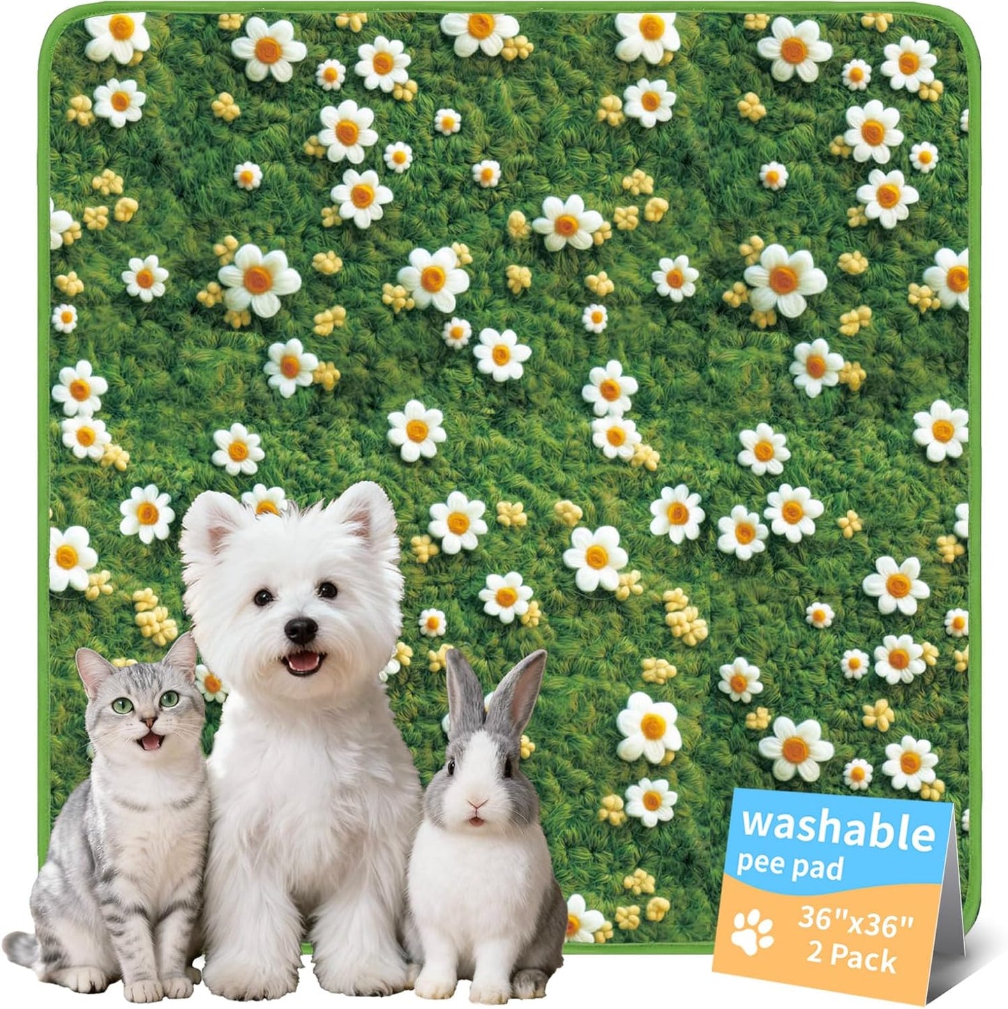 Washable Pee Pads for Dogs, Reusable Puppy Potty Training Pads, Ultra-Absorbent Thick Waterproof Leak-Proof Non-Slip Pads & Mat for Crate, Playpen, Floor, Whelping & Housebreaking , 2 Pack 18"x24"