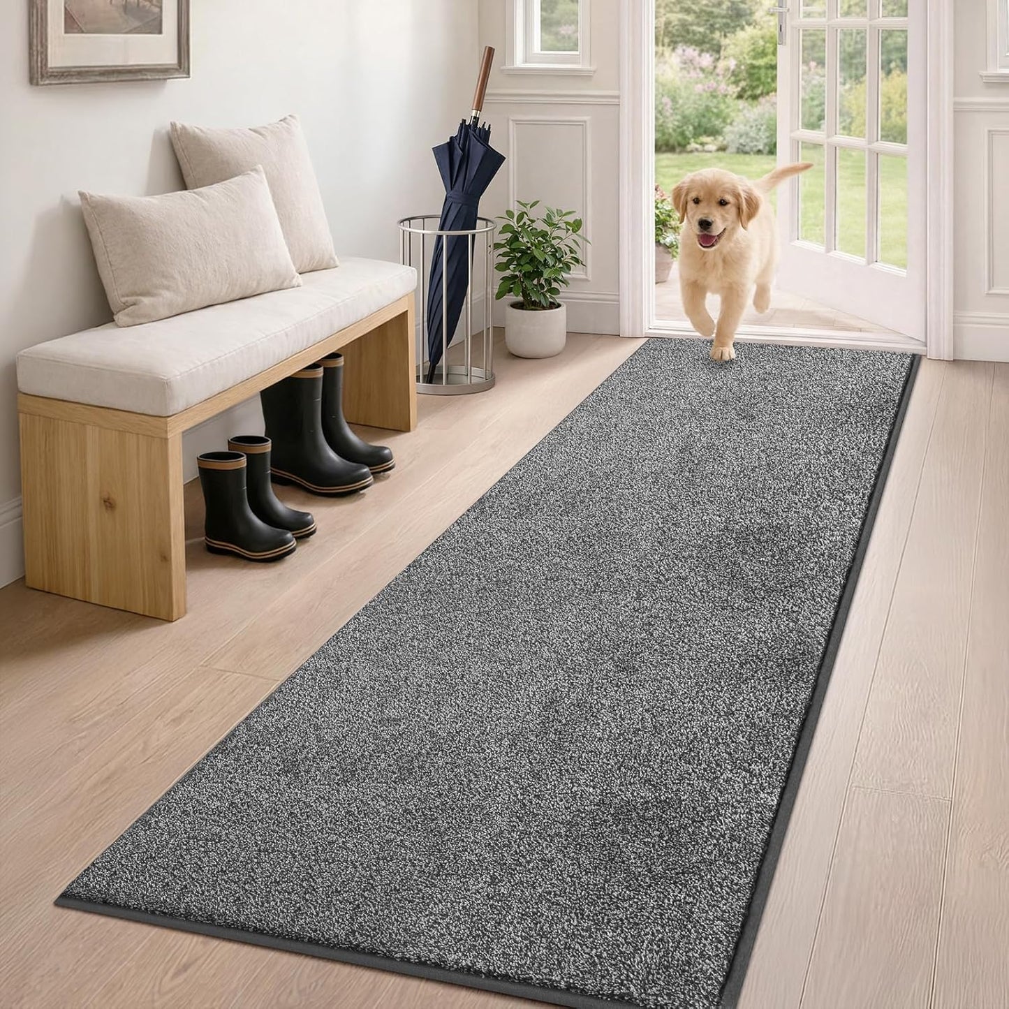 PURRUGS Dirt Trapping Door Mat 20" x 31.5", Non-Slip Machine Washable Entryway Rug, Dog Doormat, Indoor Front Door Mat, Super Absorbent Entry Rug for Muddy Shoes & Paws, Bluish Grey-Black