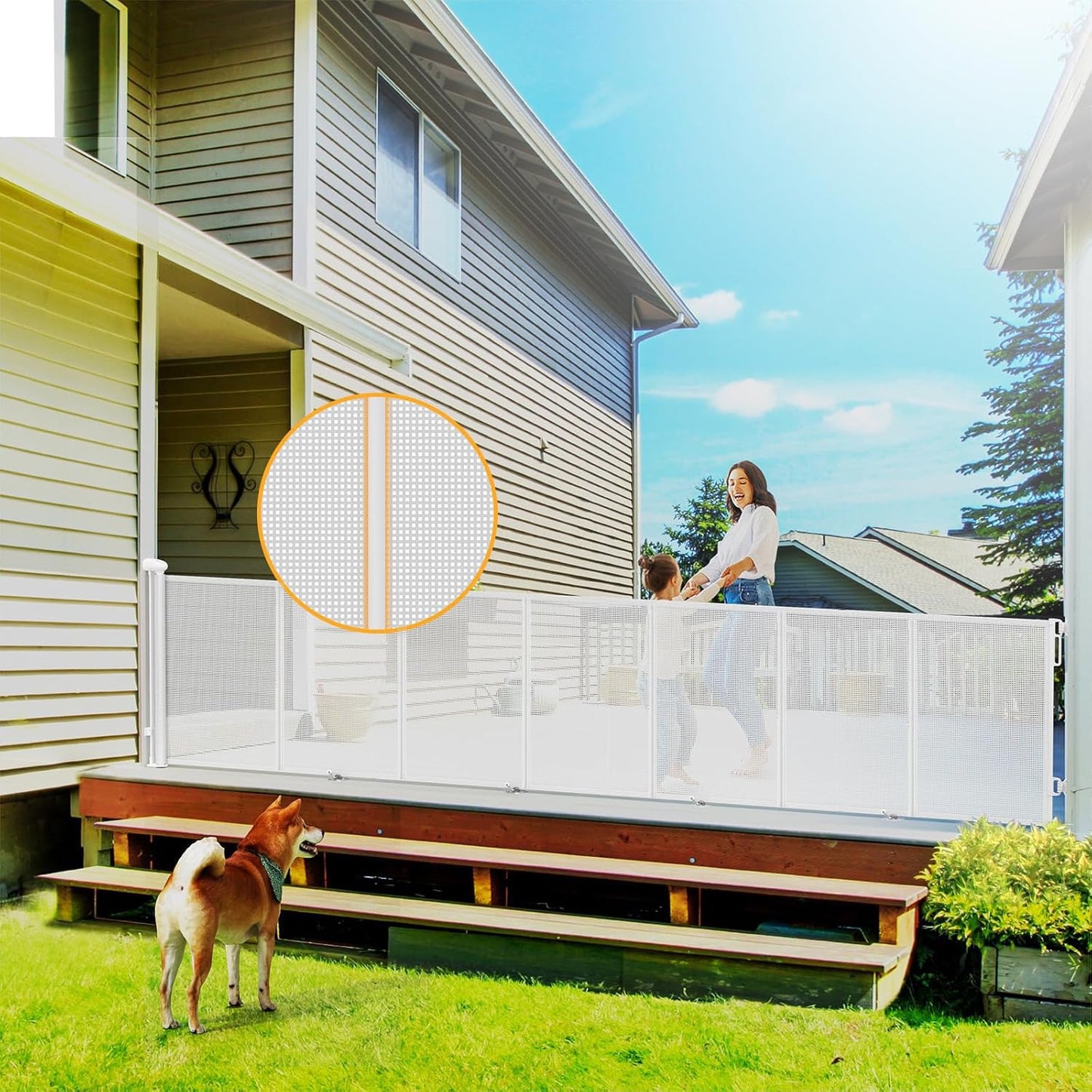Uamector 138-Inch Extra Wide Retractable Baby Gate & Dog Gate, Reinforced Mesh Safety Gate Adjustable for Large Openings - Stairs, Doorways, Hallways - Indoor/Outdoor Use
