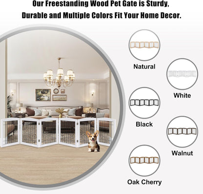 LZRS 2-Panel Freestanding Foldable Wood Dog Gate – Solid Wood & Steel Wire, Chew-Resistant Pet Barrier for Indoor Use, Ideal for Small to Medium Dogs, White