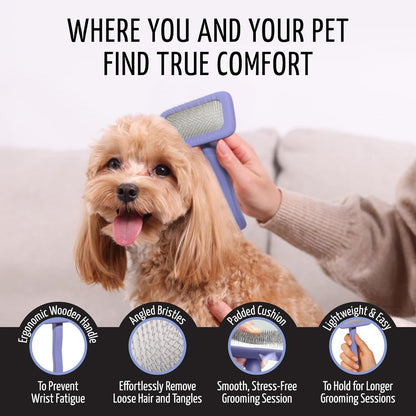 Tauro Pro Line Slicker Brush for Dogs & Cats, Deshedding, Dematting & Detangling Grooming Tool for Medium to Long Coats, Ideal for Doodles & Poodles, Flexible Cushion, Purple, Medium Size (M)