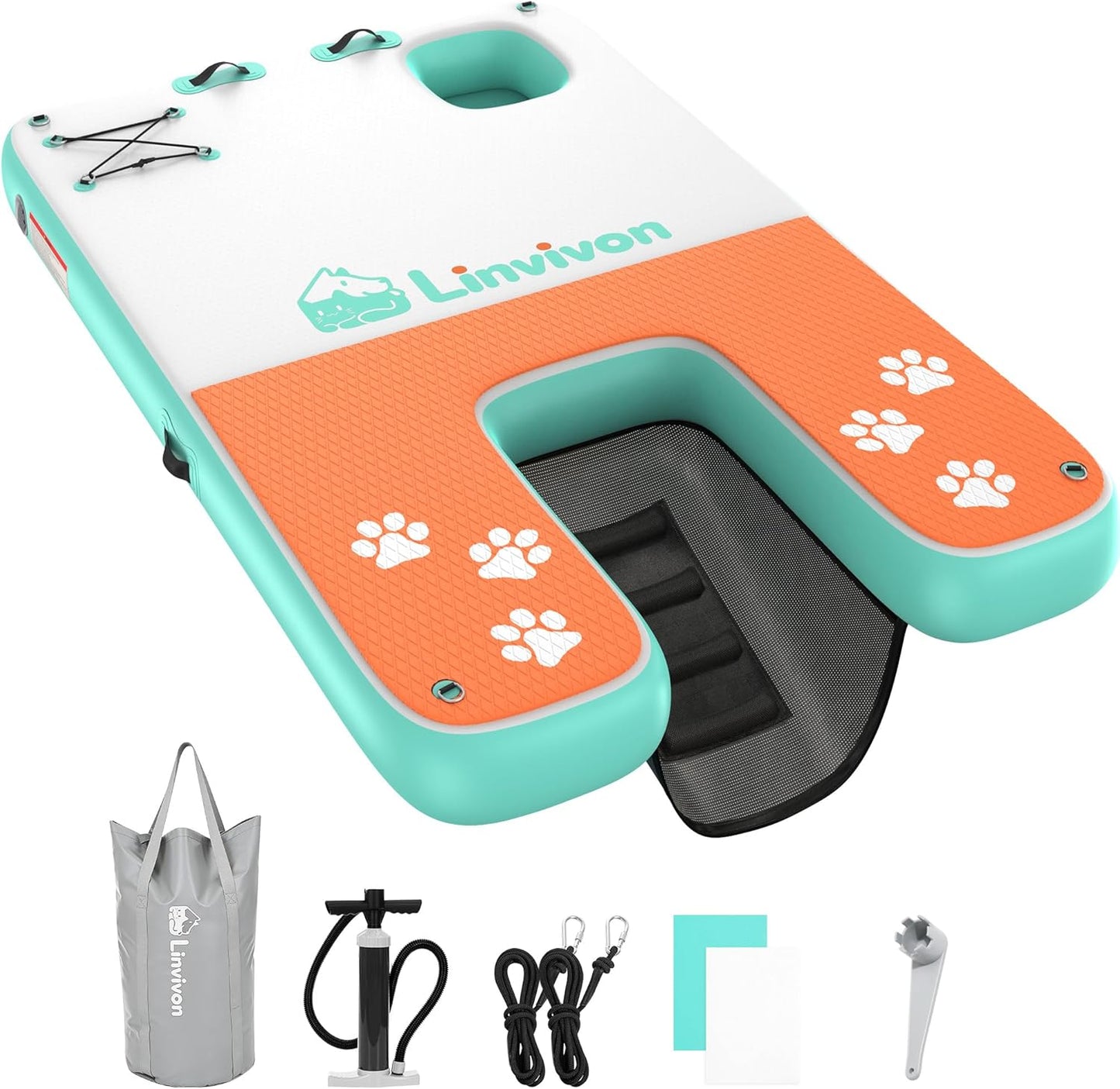 Inflatable Dog Boat Ramp for Dogs Up to 240 lbs, Inflatable Dock Floating Platform with Anti-Slip EVA Foam Safe & Easy Water Access, Dog Ramp for Boat, Pools, Lakes, Boats, Docks, Green