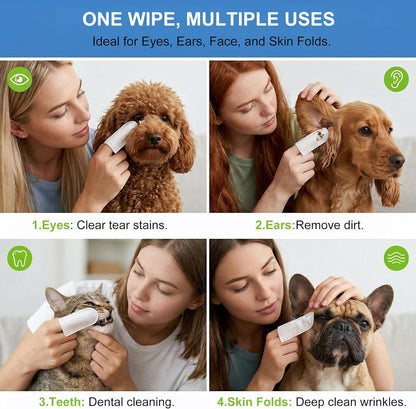 Vet-Recommended Pet Finger Wipes, Coconut Scent 60CT, Triple Clean Dental, Tear Stain & Ear, Freshen Breath & Remove Plaque Tartar, Replace Toothbrush Paste, Friendly to Timid Shy Pets