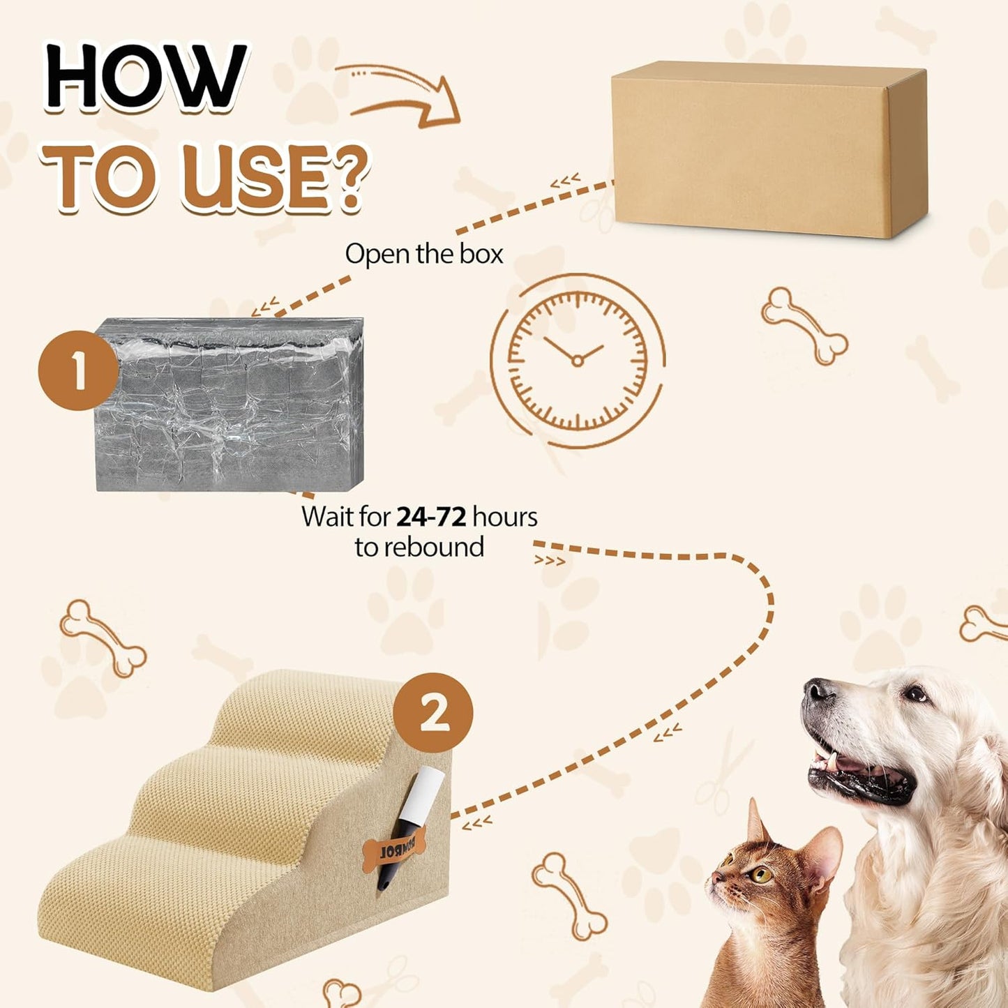 Romrol Dog Stairs Ramp for High Beds Couches, High Density Foam Pet Steps with Durable Non-Slip Waterproof Fabric Cover, Dog Stairs for Small Dogs or Cats or Pets, 5-Step, 22 Inch, Grey