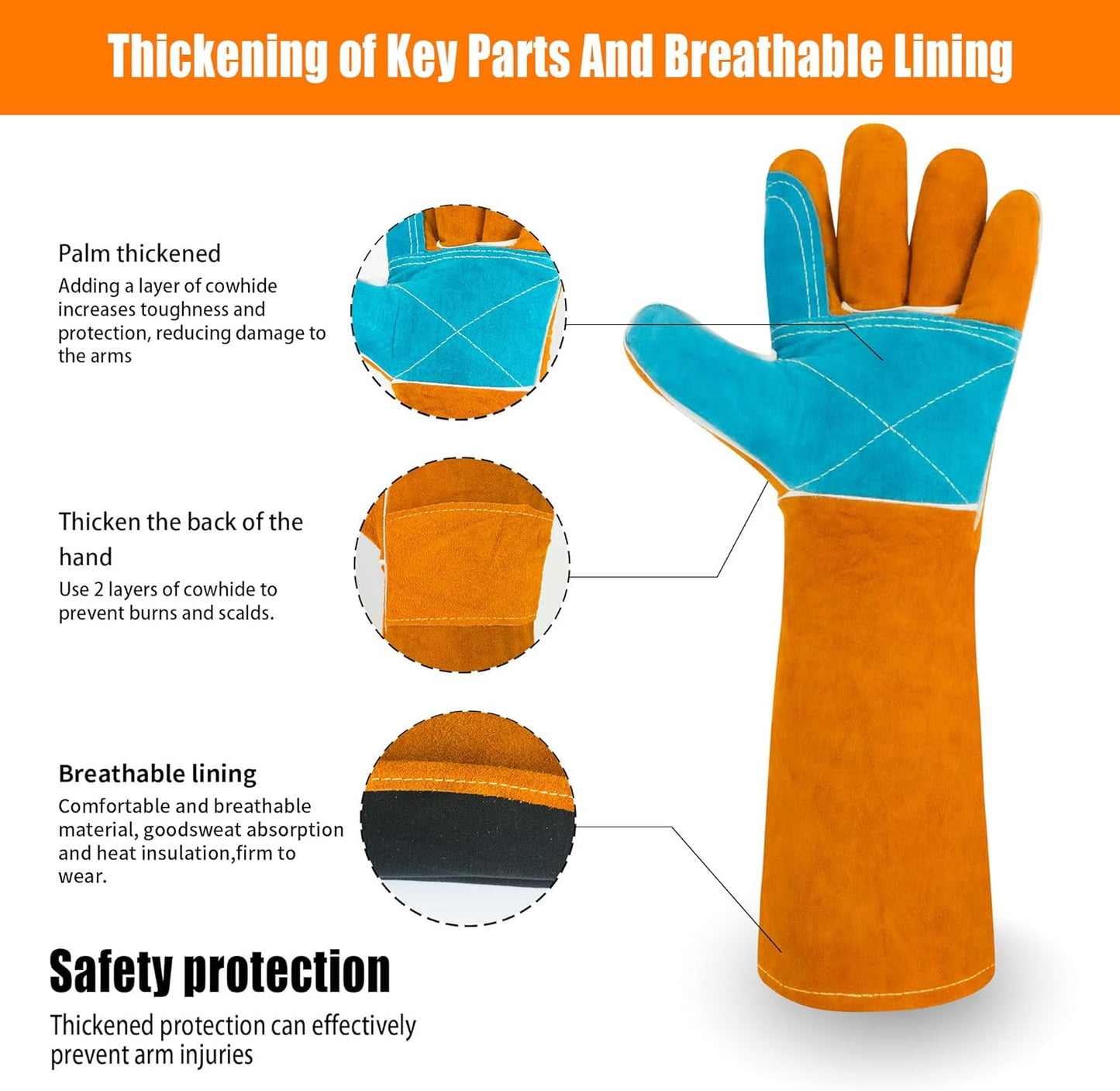 17.7In Cat Gloves, Animal Handling Gloves Bite Proof with Double Leather Pet Grooming for Cats & Dogs