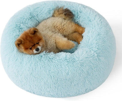 Bedsure Calming Dog Bed Medium Size Dog - Donut Washable Medium Pet Bed, 30 inches Anti-Slip Round Fluffy Plush Faux Fur Cat Bed, Fits up to 45 lbs Pets, Camel
