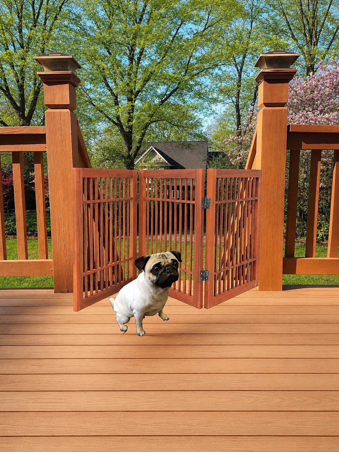 Urnporium Freestanding Wooden Dog Gate for Doorways – Foldable Acacia Wood Pet Gate, No Drill Portable Indoor/Outdoor Puppy Fence Barrier (White Pet Gate, 3 Panel 24" Tall)