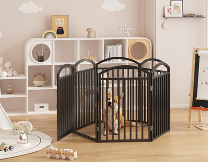 Folding No-Assembly Freestanding Dog Gate with Door,32" Heights Foldable Pet Fence,144" Extra Wide Accordion Puppy Folding Playpen for Doorways,House,Stairs (6 Panels,White)