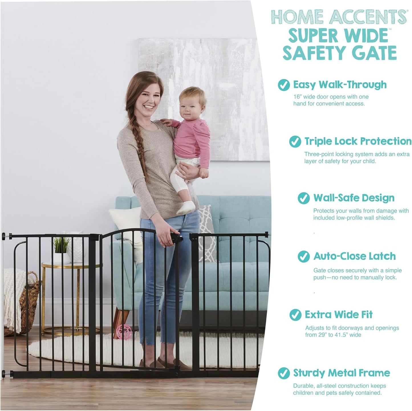Regalo Safety 30.5-58" Extra Wide Arch Baby Gate with Door, Pressure Mount Walk Through Gate for Doorways & Bottom of Stairs, Babies, Toddlers & Pets, Tested & Safe, American Designed, American Owned