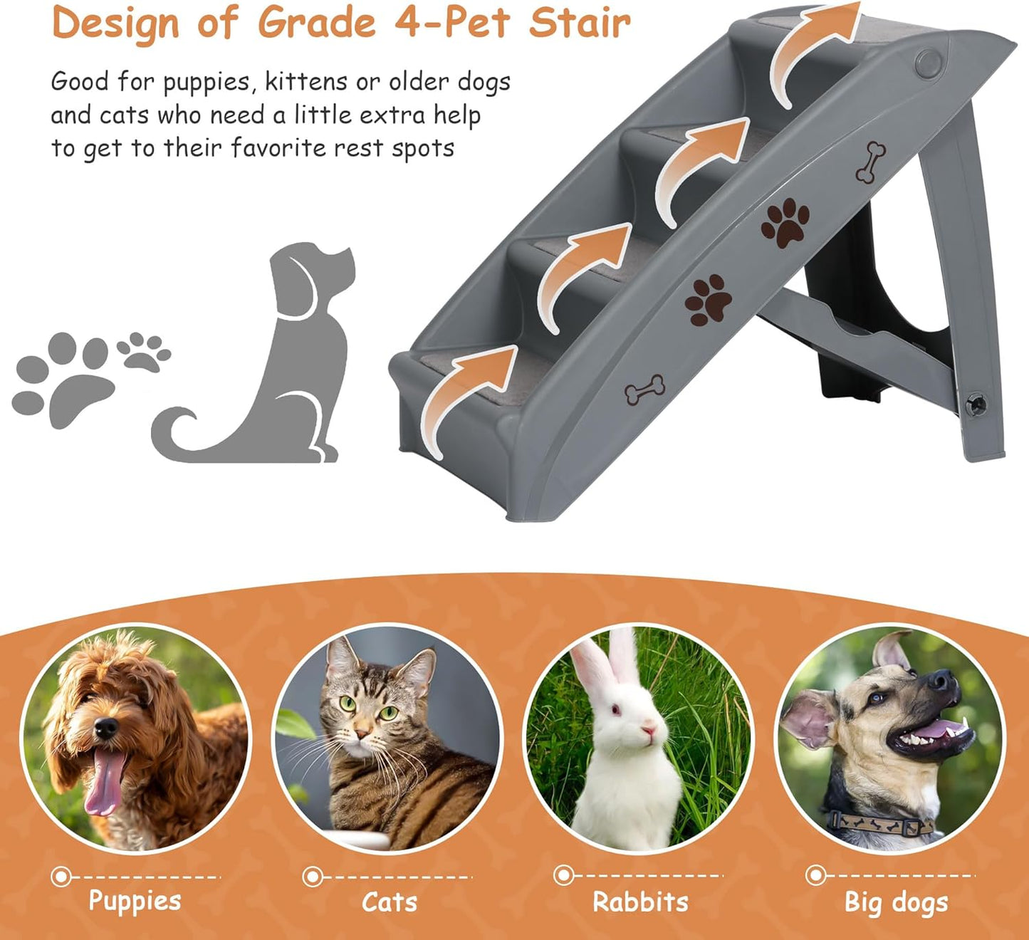 20" H 4-Step Dog Stairs for Small Dogs and Cats, Non-Slip Dog Steps for High Beds, Couch, Sofa, Sturdy Pet Steps (Tan)