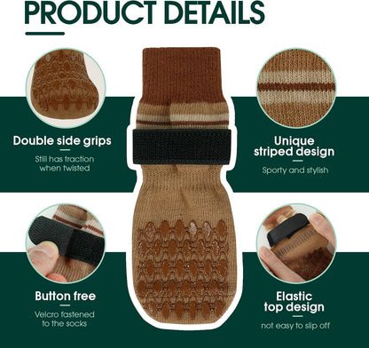 Kuoser Non Slip Dog Socks for Hardwood Floors, 4Pack Anti-Slip Dog Grippy Socks to Prevent Licking Paws, Dogs Booties Paw Protectors with Double-Sided Traction for Small Medium Large Senior Dogs, XS