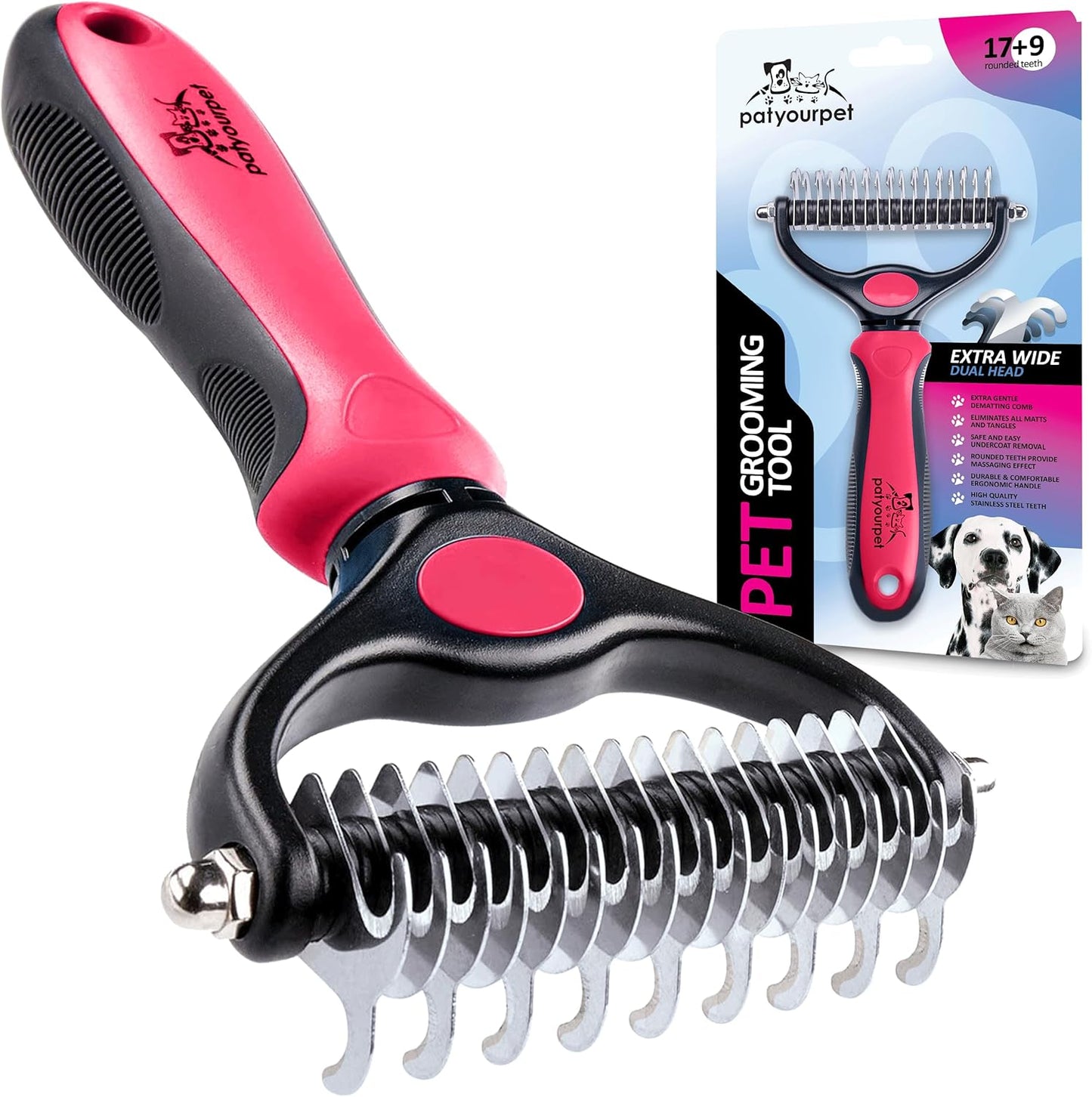 Pat Your Pet Deshedding Dog Brush For Shedding – Cat Brushes For Indoor Cats, Double-Sided Cat Brush Deshedding & Grooming Tool For Long Haired And Short Haired Dogs, Skin-Friendly