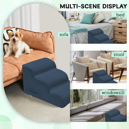 Mesa Lemon Dog Stairs & Steps for High Beds, 3 Steps High Density Foam Waterproof Dog Ramp for Small Dogs and Cats, Pet Stairs with Removable Washable Cover for Bed, Couch, Sofa and Car (H:16")