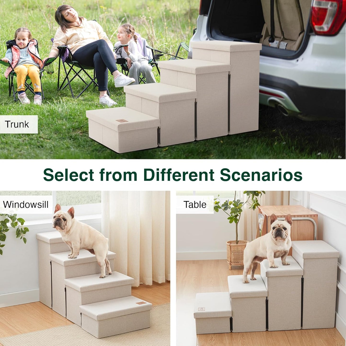 Love's cabin Dog Stairs with Storage 13" H, Foldable Pet Stairs for Small Medium or Large Dogs, Cat Puppy Steps Ramp with Zip up to 150 lbs, Solid Grey, 2 Steps