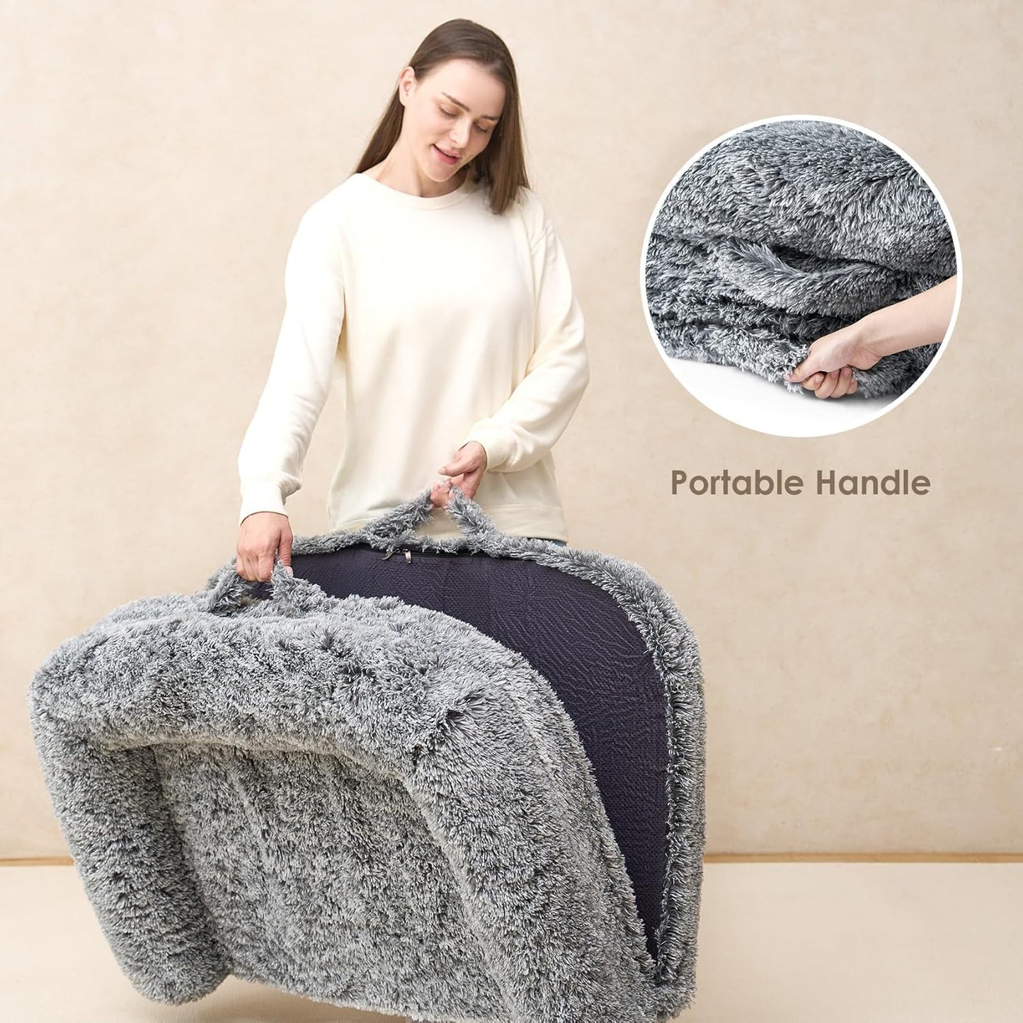 EHEYCIGA Foldable XXL Dog Bed for Large Sized Dog, 54"x38"x7.5" Faux Fur Fluffy Pet Couch Bed, Orthopedic Calming Memory Foam Big Pet Bed, Washable Pet Sofa Bed with Non-Slip Bottom, Dark Grey