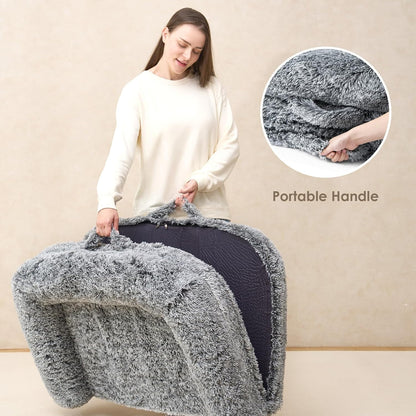 EHEYCIGA Foldable XXL Dog Bed for Large Sized Dog, 54"x38"x7.5" Faux Fur Fluffy Pet Couch Bed, Orthopedic Calming Memory Foam Big Pet Bed, Washable Pet Sofa Bed with Non-Slip Bottom, Dark Grey
