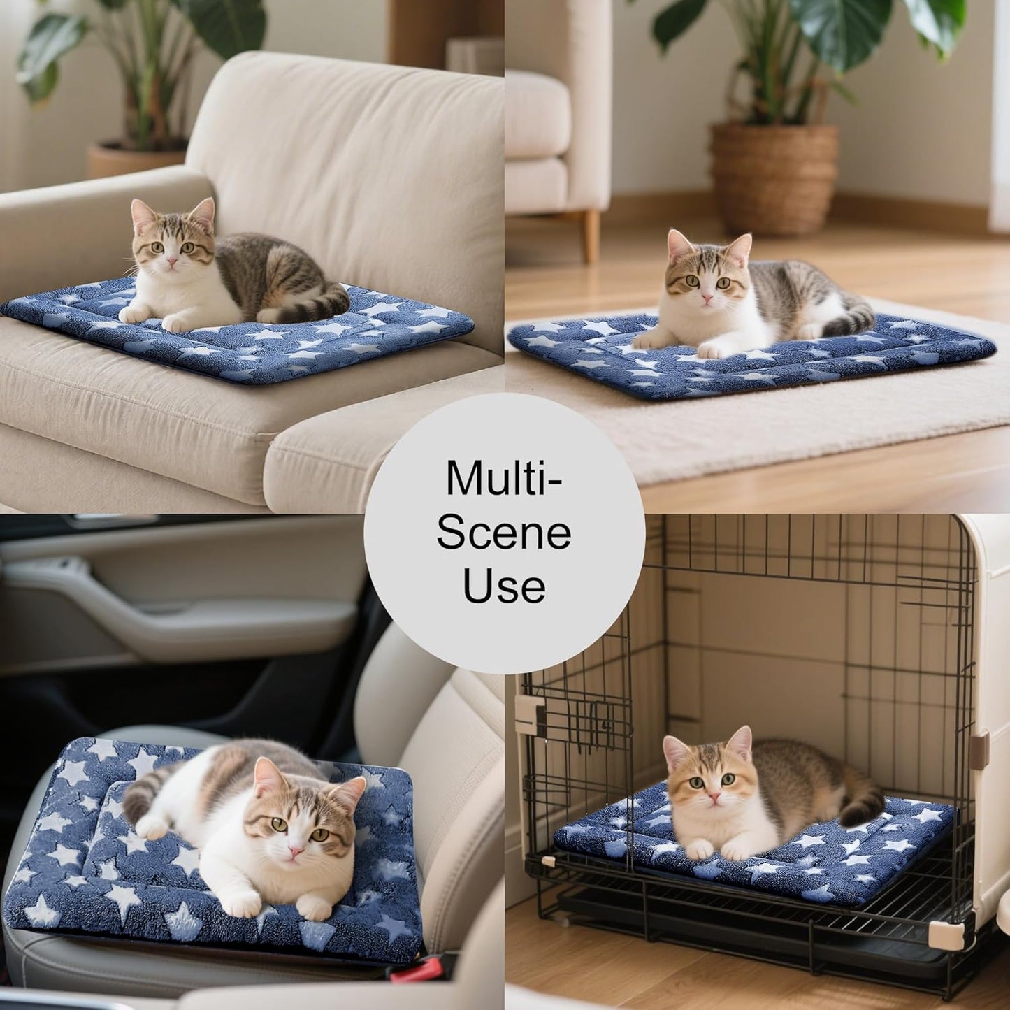 Dog Bed Mat, Reversible Crate Pad & Cute Dog Bed - Machine Washable Kennel Mat with Ultra Soft for Small Dogs (Cool/Warm), 24" x 18", Grey&Star