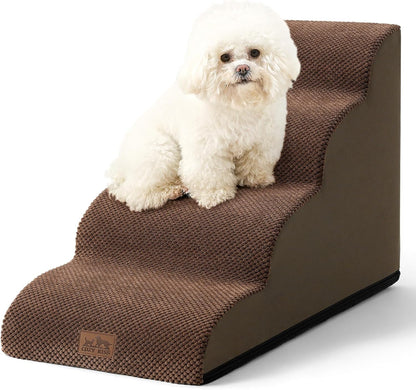 COZY KISS Dog Stairs for Small Dogs 15.7" H, Curved Dog Step for Puppy, Older Cat, Medium Pet Ramp for Sofa, Couch or Chair, Ladder with High Density Foam, 3 Step, 15.7x22.4x15.7 inch, Beige