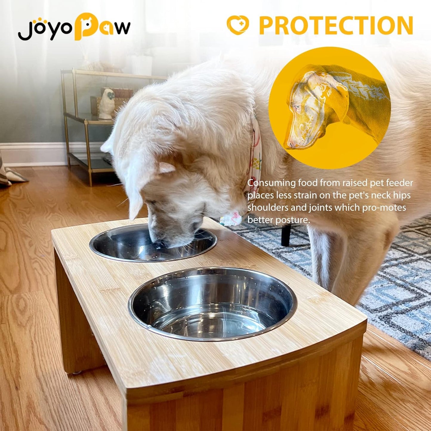 Elevated Dog Bowls, Bamboo Raised Dog Bowl for Medium Dogs, with 2 Stainless Steel Bowls (7'' Tall-40 oz Bowl)
