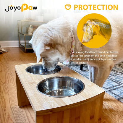 Elevated Dog Bowls, Bamboo Raised Dog Bowl for Medium Dogs, with 2 Stainless Steel Bowls (7'' Tall-40 oz Bowl)