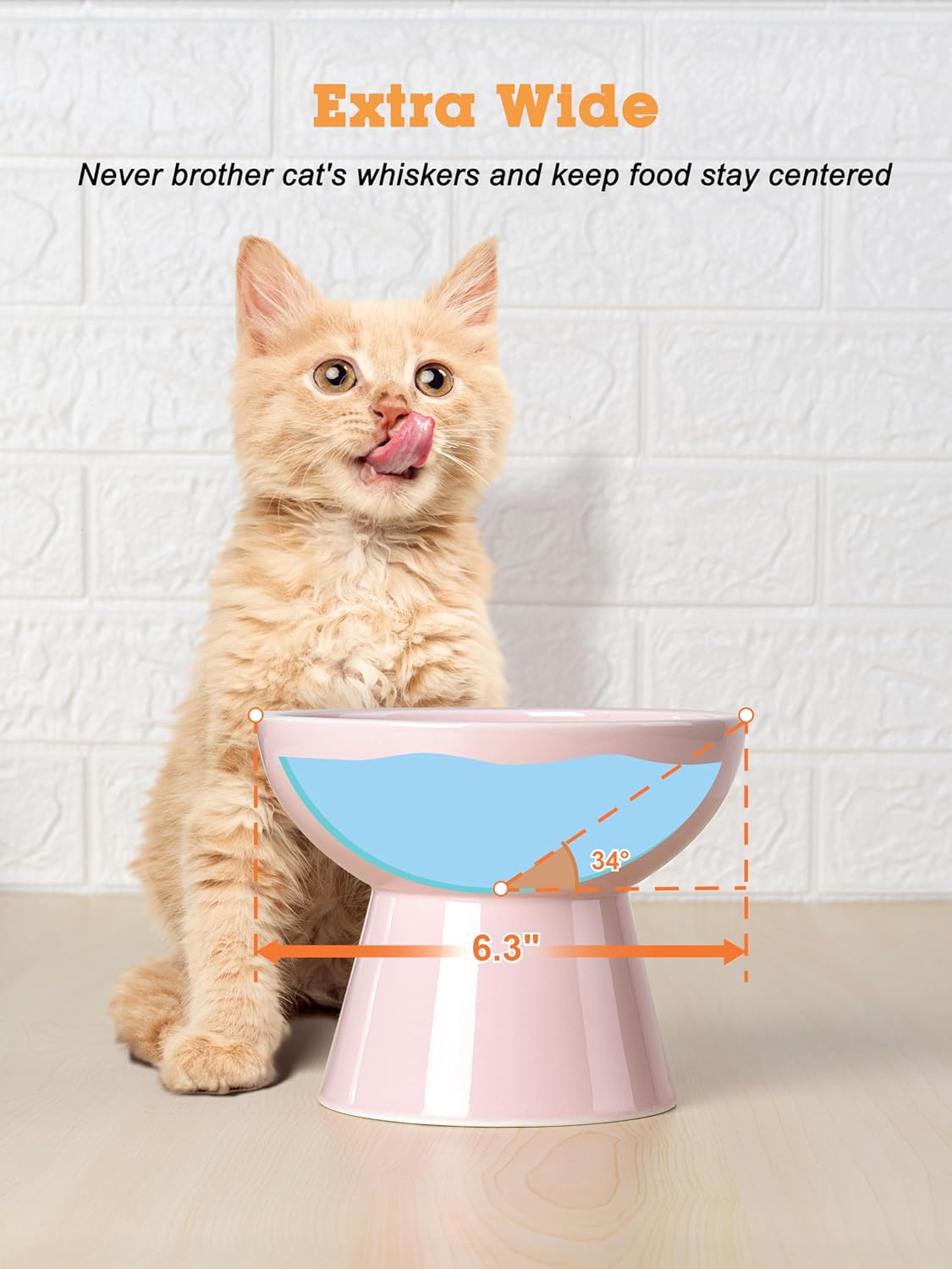 LoeJan Elevated Cat Food and Water Bowls Set, Extra Wide and Raised Ceramic Bowls, Anti-Vomit Whisker-Free Pressure Cat Feeder for Kittens to Adult Cats and Small Dogs (White, Water Bowl)