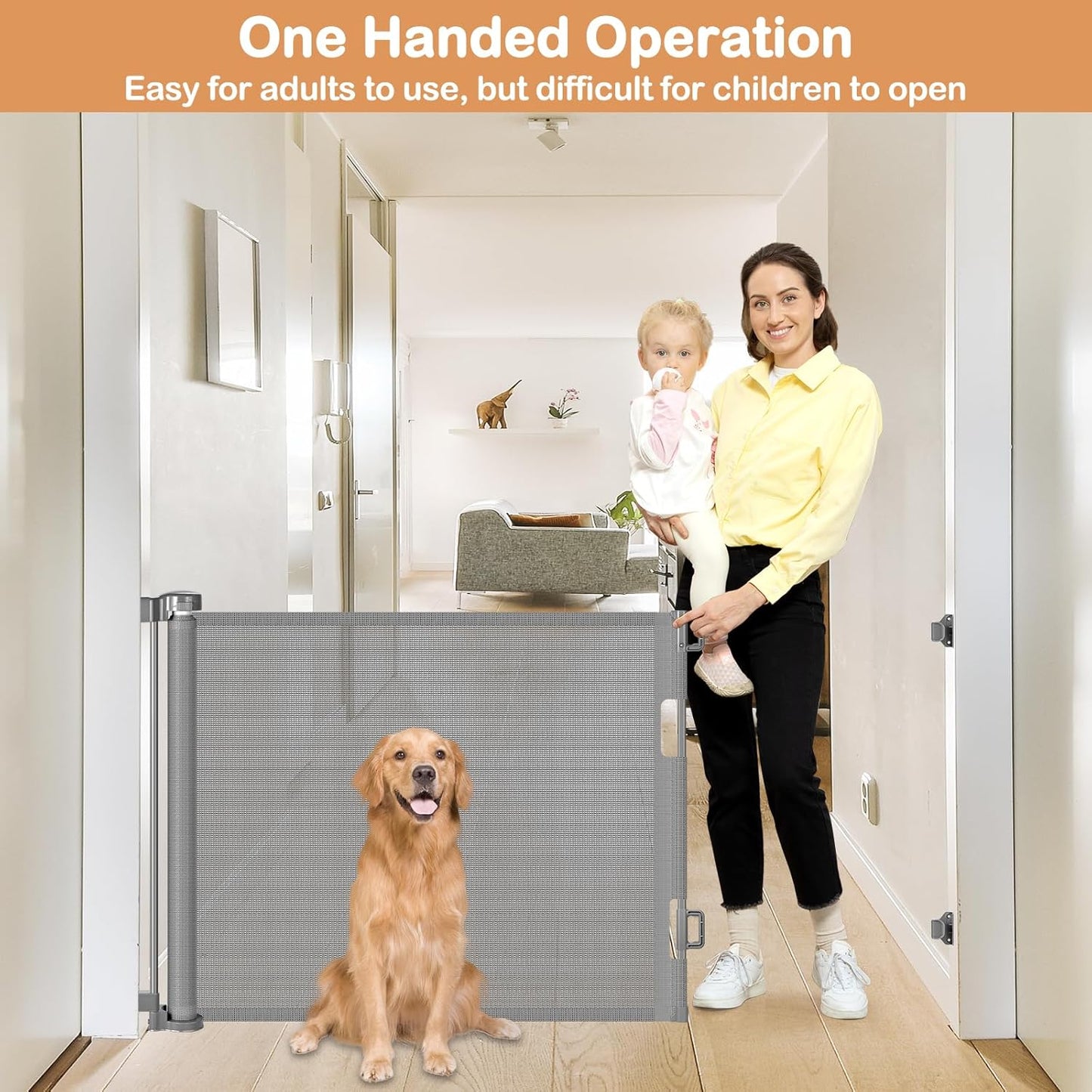 Retractable Dog Gate for The House 33" Tall X 55" Wide Mesh Baby Gate Retractable Baby Gates for Doorways Scratch-Resistant Outdoor Dog Gates Indoor Prevent Kids or Pets from Crawling Under, Gray