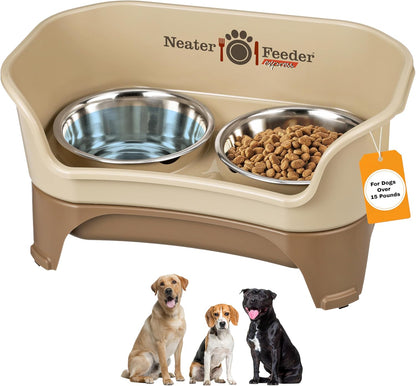 Neater Feeder Express Mess Proof Dog Bowls Elevated for Small Breeds under 15 Lb, Made in USA, No Spill Raised Dog Food Bowl Stand, Stainless Steel Food and Water Bowl Set, Feeding Station, Cappuccino