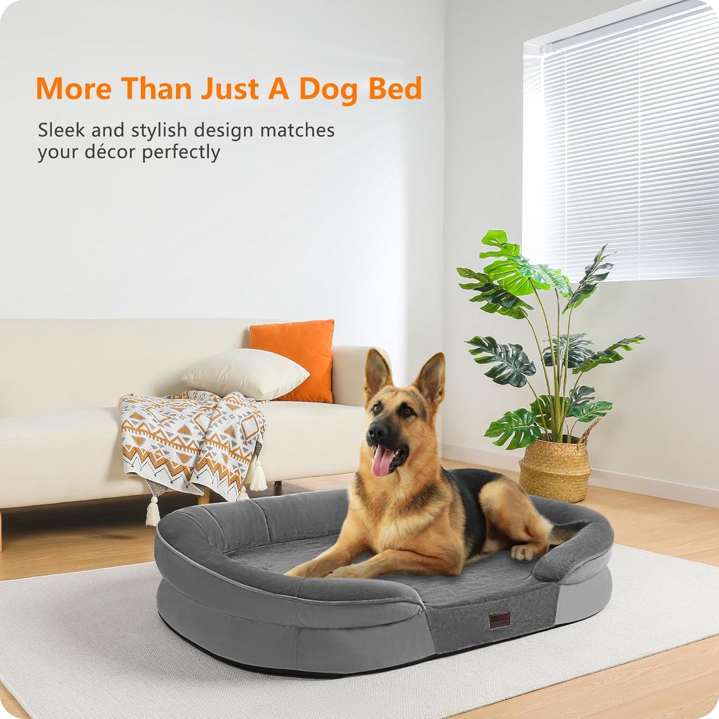 Dwanton Orthopedic Dog Bed for Medium Dogs with Gel Memory Foam, Waterproof Dog Sofa, Washable Pet Bed with Four Sided Bolster Cushion, Removable Cover & Non-Slip Bottom, 36", Dark Gray