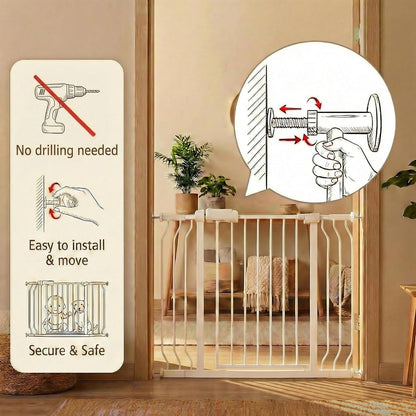 24-29 Inch Narrow Baby Gate, Pressure Mounted No Drilling Dog Gate for Stairs & Doorways, White Metal Safety Gate Indoor for Kids and Pets