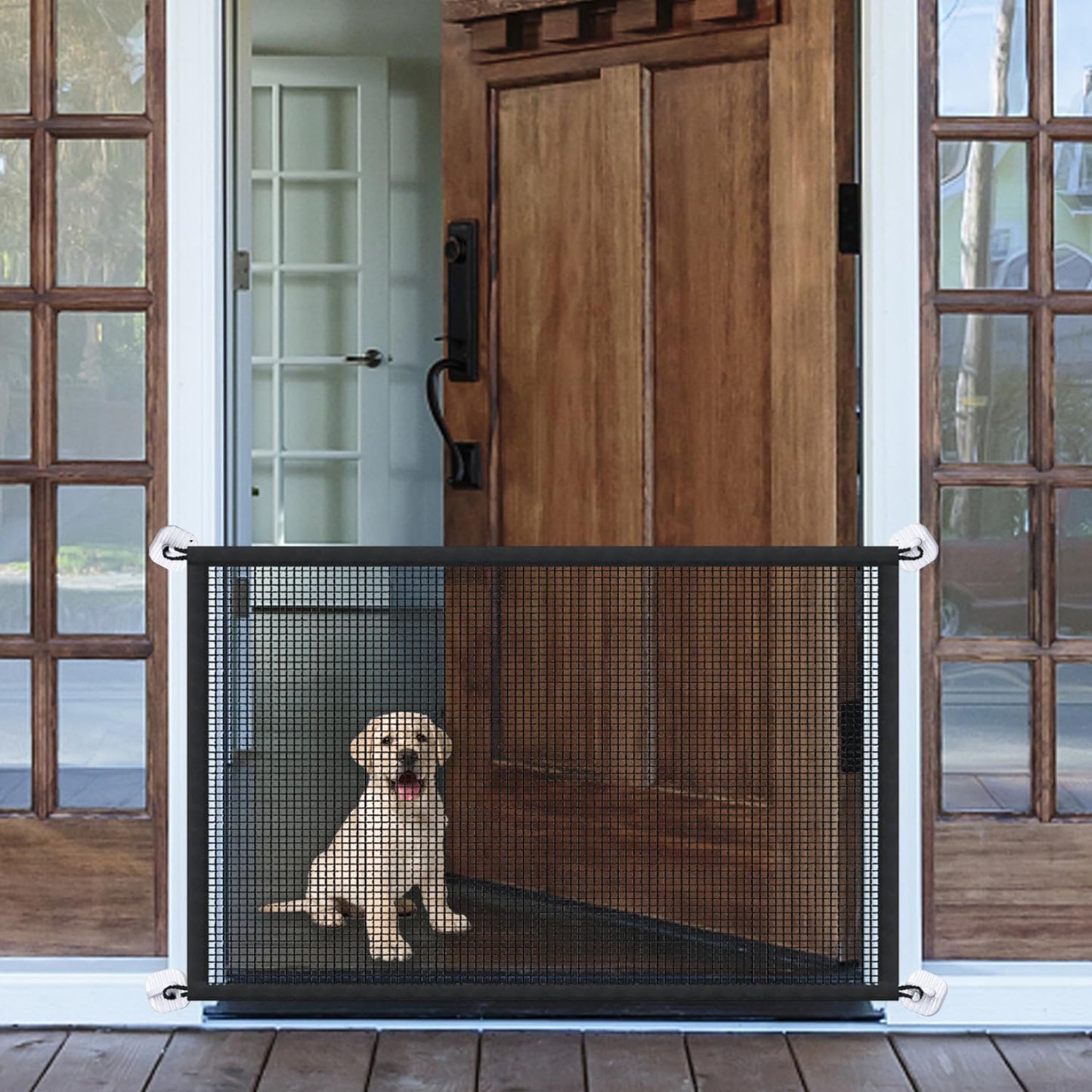 Mesh Dog Gates for Pets, Magic Pet Gate for The House, Portable Indoor Puppy Safety Fence Guard for Stairs and Doorways, Easy Install Anywhere,60" W x 30" H, 8 Hooks