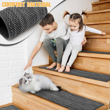 Stair Treads Non Slip for Wooden Steps Indoor 9" x 36" 15 Pack Extra Wide Stairs Tread Carpet Runner, Step Pads with Reusable Adhesive for Dogs Kids Elders, Machine Washable, Black