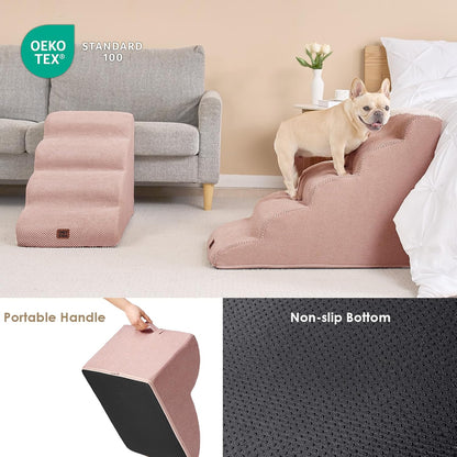 EHEYCIGA Curved Dog Stairs Ramp for High Beds 19.7" H, 4-Step Dog Steps for Small Dogs and Cats, Pet Stairs for High Bed Climbing, Non-Slip Balanced Pet Step Indoor, Grey