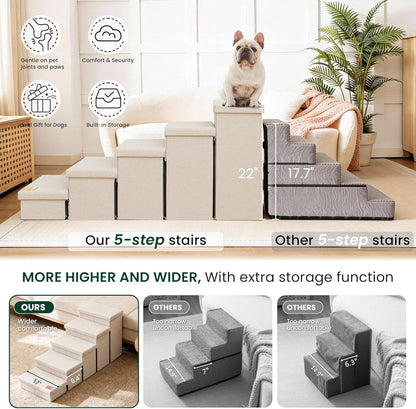 Love's cabin Dog Stairs with Storage 13" H, Foldable Pet Stairs for Small Medium or Large Dogs, Cat Puppy Steps Ramp with Zip up to 150 lbs, Solid Grey, 2 Steps