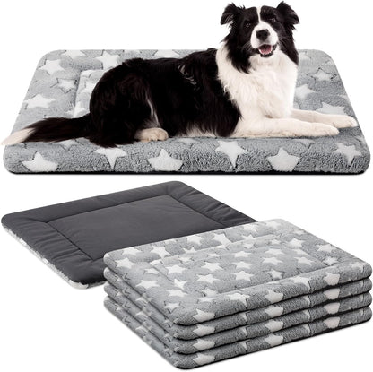 VitalCozy 4 Pcs Dog Crate Pads, Ultra Soft Warm Washable Anti-Slip Kennel Bed Mat for Pets, Reversible, Replaceable, Cage Liner for Small Medium Large Dogs and Cats (18 x 24 x 1.6 Inch,Star,Gray)
