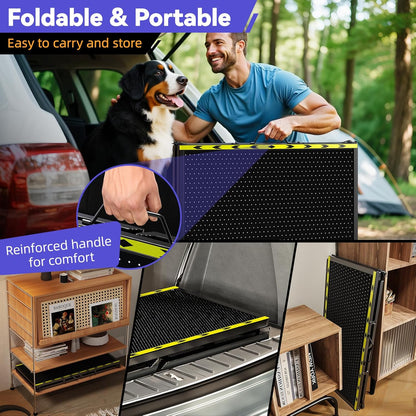 74'' L & 20'' W Longest Dog Ramp for Car - Extra Wide Portable Pet Dog Ramps for Large Dogs, Dogs Cars Ramp for Car SUV/Truck/RV/Bed, Lightweight Ramps with Non-Slip Mesh Up to 250LBS, Black