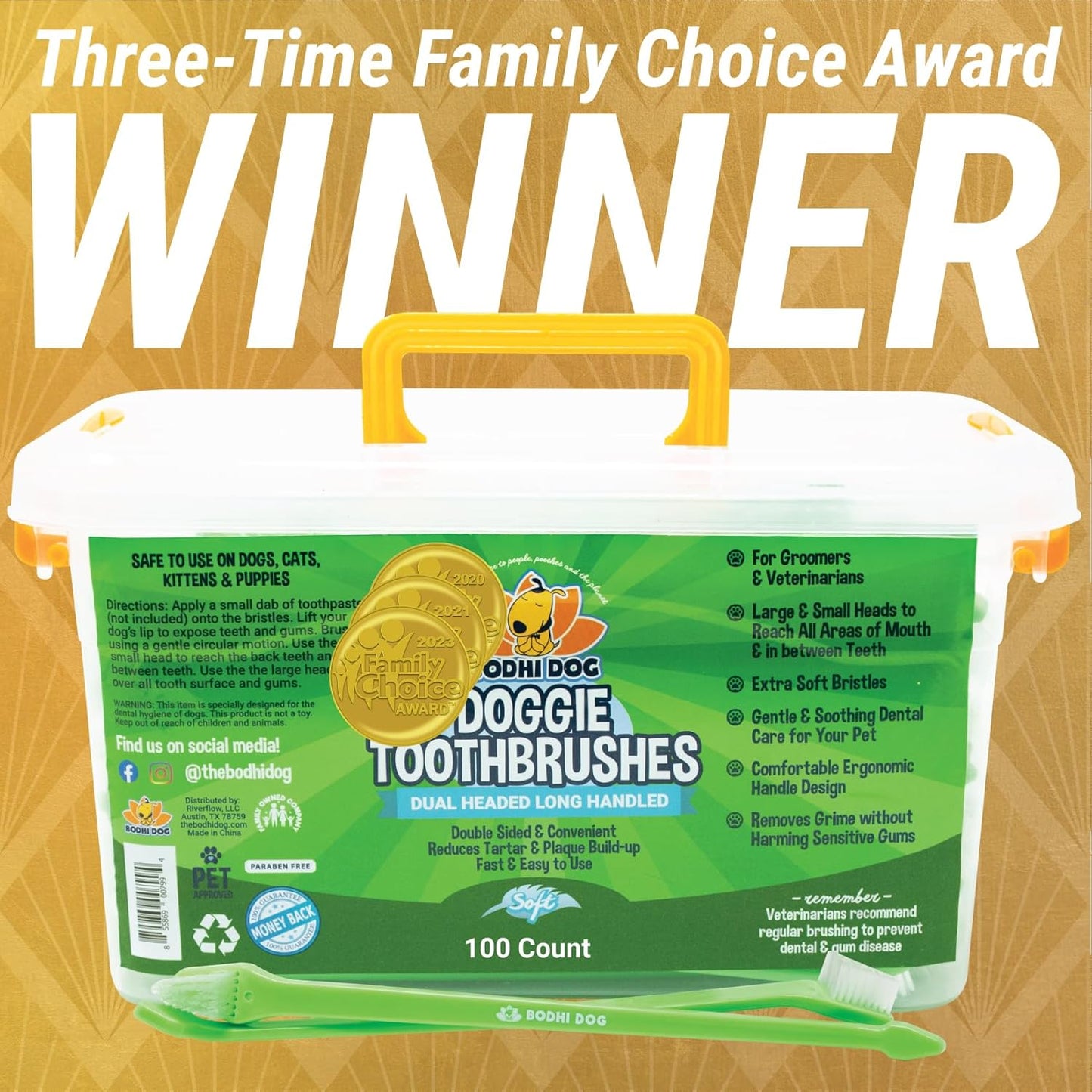 Bodhi Dog Toothbrush Combo Pack - Soft Finger & Dual-Ended Brushes - Gentle Bristles for Dogs & Cats - Easy Teeth Cleaning (6 Long & 6 Finger)