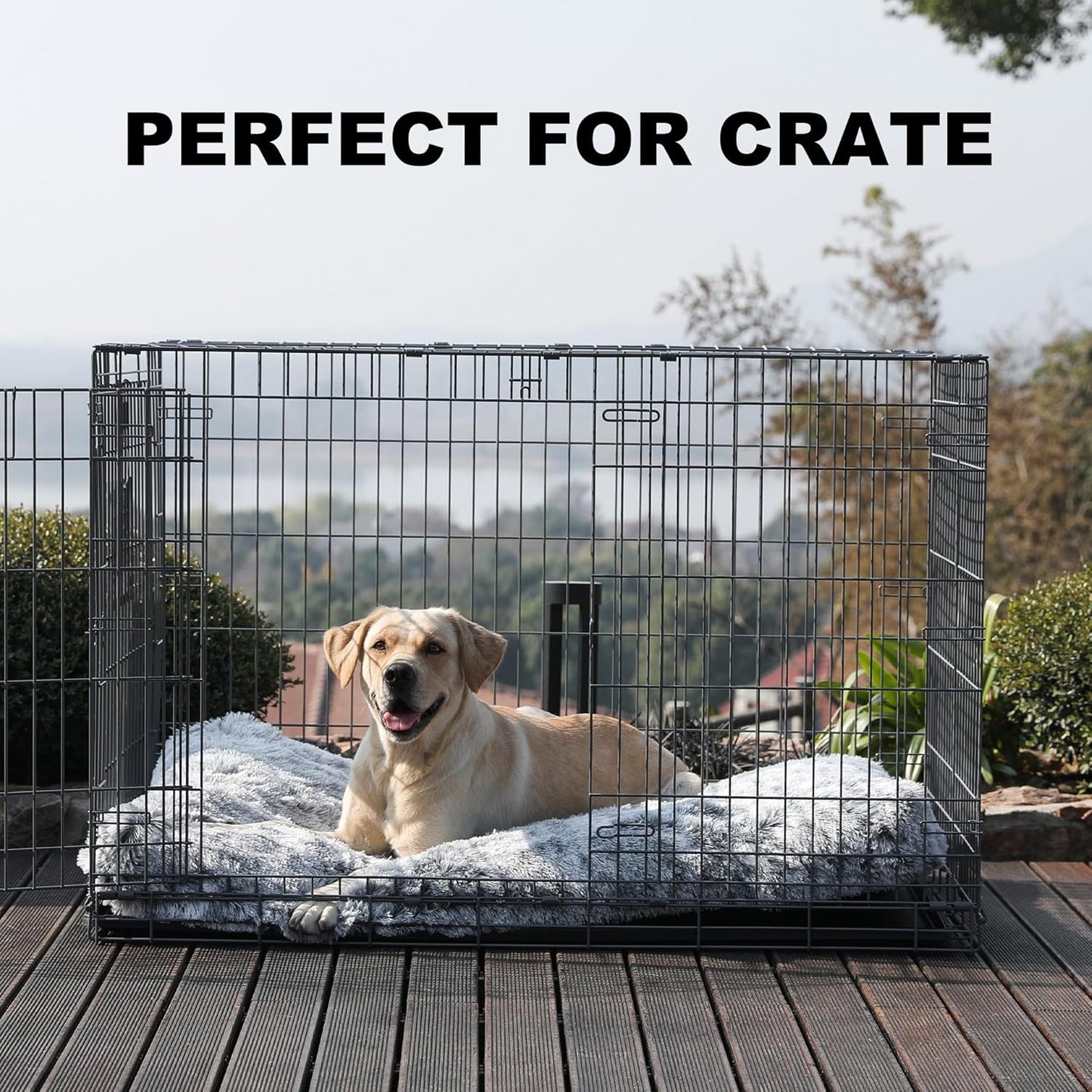 Bedfolks Waterproof Dog Crate Bed, Plush With Removable Washable Cover, Faux Fur Crate Pad for Medium Dogs, Fluffy Kennel 29"x21", Dark Grey