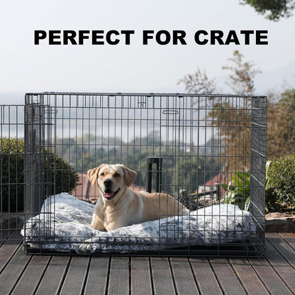 Bedfolks Waterproof Dog Crate Bed, Plush With Removable Washable Cover, Faux Fur Crate Pad for Medium Dogs, Fluffy Kennel 29"x21", Dark Grey