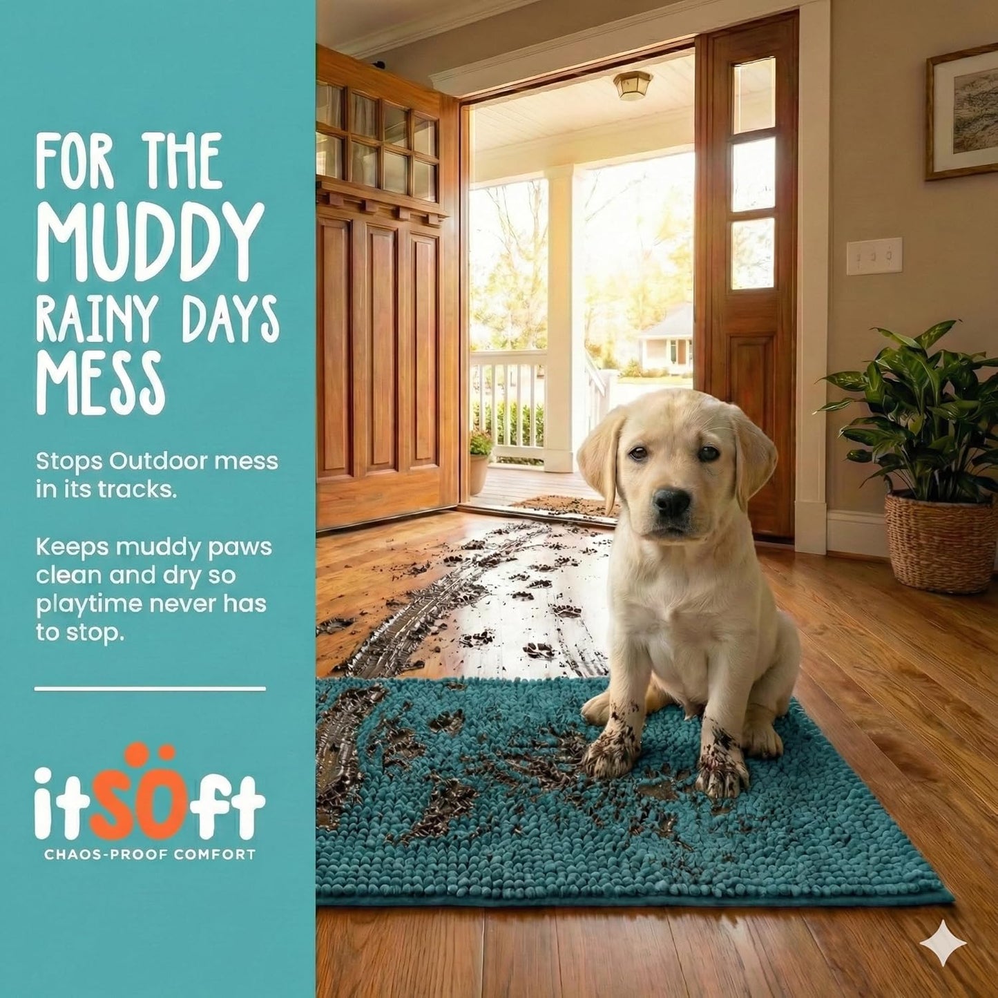 Dog Rugs for Muddy Paws 22x14 | Cleaner Mud Free Floors | Muddy Dogs Mats for Indoor, Dog Mat for Muddy Paws Door Mat Washable, Absorbent Chenille Mud Rug Paw Matt w/ Non Slip Backing, Charcoal Grey