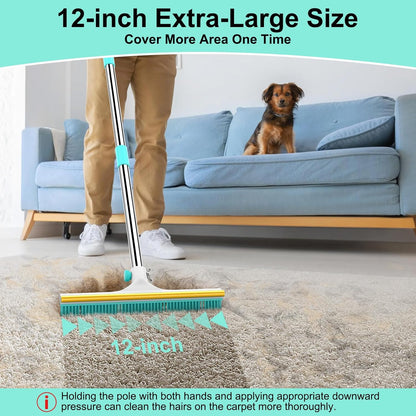 Carpet Rake for Pet Hair Removal - 60" Adjustable Long Handle Carpet Rake, 3 in 1 Reusable Pet Hair Removal Tool Kit, Cat Dog Fur Rakes Scraper Carpet Broom for Carpets, Rugs, Mats