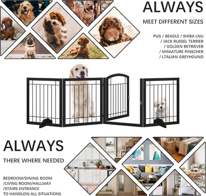 JSB 72-inch Extra Wide 28-inch Tall Dog gate, Freestanding Pet Gate for Halls, Stairs & Home, Pet Puppy Safety Dog Fence with 2PCS Support Feet (Black)